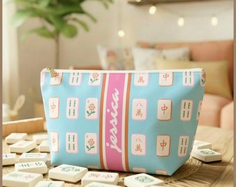 Personlig Mahjong-kakelväska för kvinnor, Mahj-present, monogramväska, Mahjong-tillbehör, anpassad Mahjong-present, namngivna Mahjong-resefodraltillbehör
