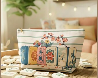 Personalized Mahjong Tile Bag Women Mahj Gift, Floral Monogram Bag Mahjong Accessory, Custom Mah jong Gift, Mahjong Travel Pouch Accessories