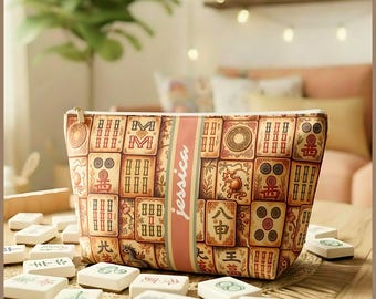 Personlig Mahjong-kakelväska för kvinnor Mahj-present, Vintage monogramväska Mahjong-tillbehör, Anpassad Mah Jong-present Mahjong-reseväska för tillbehör