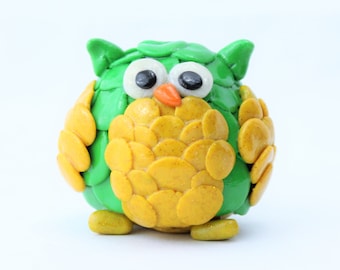 Green and Yellow Polymer Clay Owl