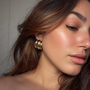 Oversized Crescent Earrings, Big Gold Plated Silver Hoop Earrings, Silver Chunky Drop Studs, Statement Earrings, Statement Jewelry for Women
