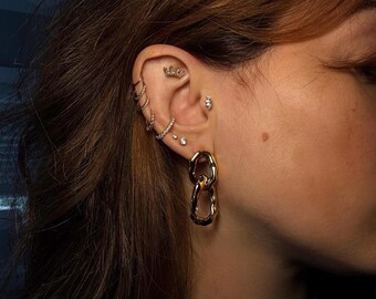 Double Circle Earrings, Large Gold Drop Earrings, Oversized Dangle Earrings for Women, Chunky Gold Jewelry, Statement Jewelry, Gift for Her
