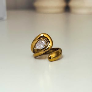 Chunky Gold Irregular Ring, Adjustable Gold Ring, Bold CZ Stackable Ring for Women, Oversized Ring, Gift for Her, 18K Statement Jewelry
