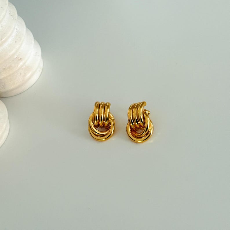 Mini Knot 24k Gold Earrings, Large Knot Earrings, Bold Drop Earrings, Gift For Her, Chunky 24k Gold Statement Jewelry, Vintage 90's Studs bild 6
