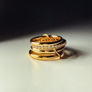 Bague connectée multi-maillons, bague fine pavée, ensemble de bagues multicouches à empiler, anneau quatre joncs, bijoux tendance pour femme, bijoux volumineux