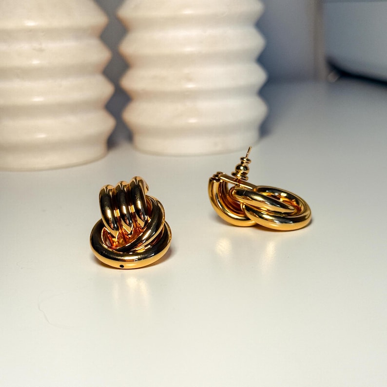 Mini Knot 24k Gold Earrings, Large Knot Earrings, Bold Drop Earrings, Gift For Her, Chunky 24k Gold Statement Jewelry, Vintage 90's Studs bild 8