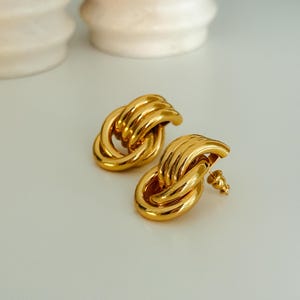 Mini Knot 24k Gold Earrings, Large Knot Earrings, Bold Drop Earrings, Gift For Her, Chunky 24k Gold Statement Jewelry, Vintage 90's Studs bild 2