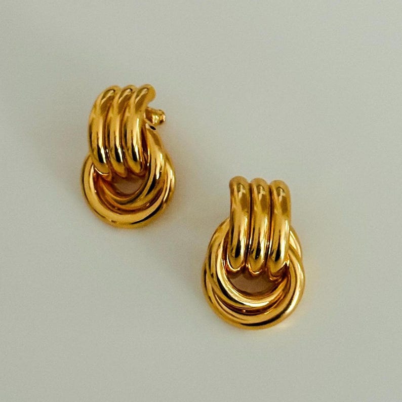 Mini Knot 24k Gold Earrings, Large Knot Earrings, Bold Drop Earrings, Gift For Her, Chunky 24k Gold Statement Jewelry, Vintage 90's Studs bild 1