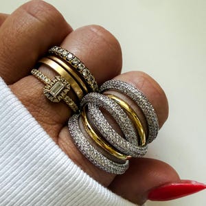 Infinity Band Ring, Pave Stacked Gold Two-Tone Ring, Two-Tone Jewelry, Cocktail Ring, Oversized Jewelry for Women, Statement Jewelry