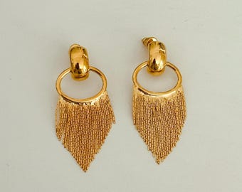 Gold Chandelier Earrings, Chandelier Fringe Dangle Earrings, Large Statement Drop Earrings, Oversized Statement Jewelry, Chunky Bold Jewelry