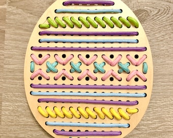 Egg Maple Wooden Lacing Board - Creative Play - Montessori - Waldorf Toy - Educational Game - Oval -
