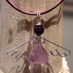 Hand Wrapped Silver angel - Amethyst Gemstone Pendant Necklace