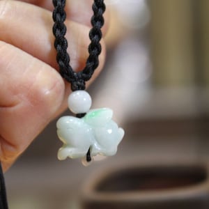 Jade Rabbit Necklace, Pale White/Light Green Jade, Adjustable Thread Necklace, Birth Animals, Chinese Zodiac, Birthday Gift