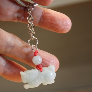 Jade Dragon Key Chain, Key Ring, Key Holder, Pale White/Light Green Jade, Birthday Gift, Birth Animals, Gift For Him, Gift For Dad