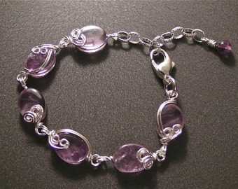 Pastel Purple Amethyst Gemstone Bracelet, Artistic Handmade Sterling Silver Bracelet, Gift for Her, Birthday Gift
