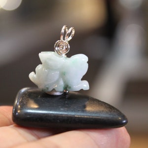 2023 Year of Rabbit, Jade Rabbit Pendant, Beautifully Carved, Sterling Silver Wire Handwrapped Pendant, Birth Animals, Chinese Zodiac