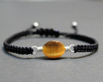 Friendship bracelet, Golden tigers eye sterling silver bracelet, Thread bracelet