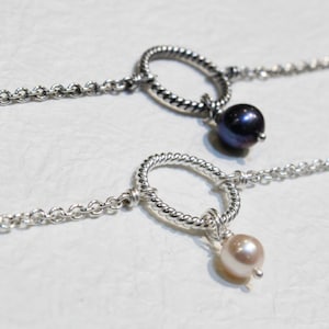 Circle Pearl bracelet, Sterling Silver/Oxidized and Pearl  Eternity bracelet, Wedding bracelet