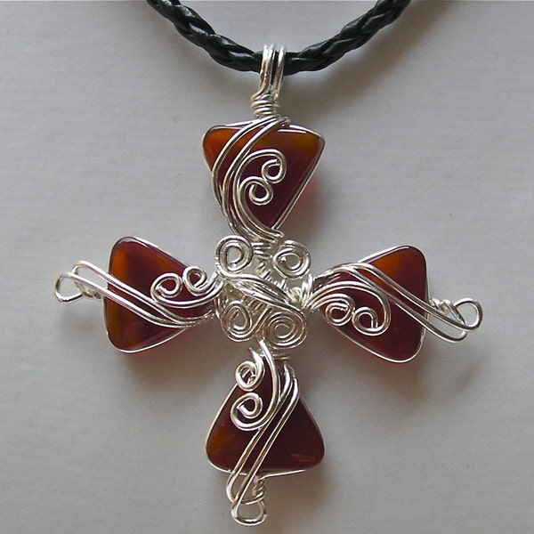 Cross collection ... Red Agate Silver Wire Pendant