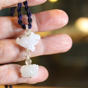 Beautifully Carved Pendant features 2 pieces of jade Tigers (big+small) Silver Pendant, Birth Animals Chinese Zodiac