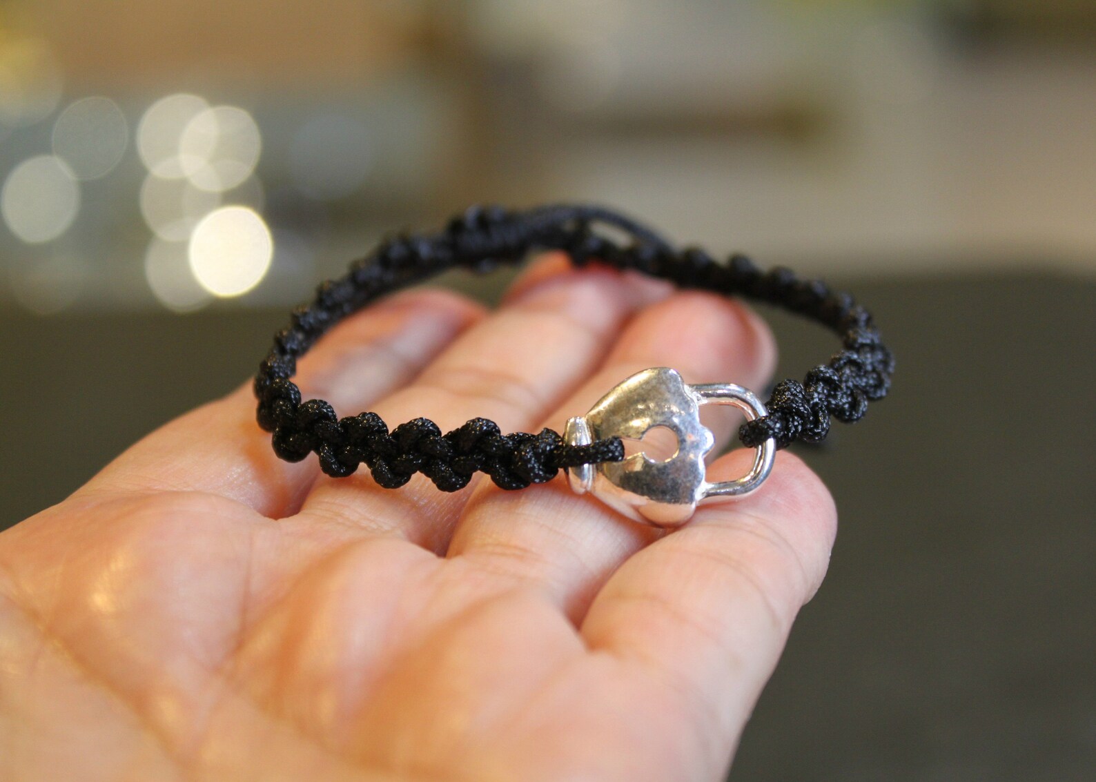 Silver Lock Bracelet Adjustable Thread Bracelet Friendship Etsy Norway