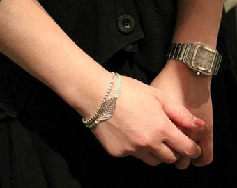 Sterling silver leaf bracelet, Adjustable Thread Bracelet, Friendship Bracelet, Birthday Gift, Gift For Her, Moms Gift, Girls Gift