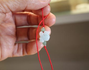 Dainty Red Cord Bracelet/ Anklet, Jadeite Jade Monkey, Light Bean Green Jade, Minimalist Thread Bracelet, for Babies, Teens or Adults