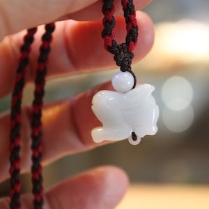 Jade Rabbit Necklace Pale White Jade, Adjustable Thread Necklace, Birth Animals,Chinese Zodiac,Birthday Gift