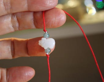 Dainty Red Cord Bracelet/ Anklet, Jadeite Jade Pig, Pale White Jade, Minimalist Thread Bracelet, for Babies, Teens or Adults
