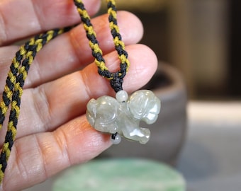 Jade Dog Pendant Necklace, Oily Green/Yellow Jade, Birth Animals, Chinese Zodiac