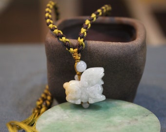 Jade Sheep Necklace, Light Yellow Pale White Jade, Adjustable Thread Necklace, Birth Animals, Chinese Zodiac, Birthday Gift