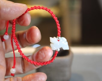Jade Horse bracelet, Pale White jade, Birth Animals, Chinese Zodiac, Birthday Gift, Adjustable Thread Bracelet