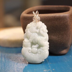 Jade Tiger Pendant, Beautifully Carved, Sterling Silver Wire Handwrapped Pendant, Birth Animals, Chinese Zodiac, Birthday Gift