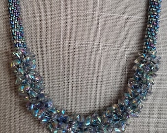 Kumihimo Necklace and Bracelet Set, Beaded, Braided, Spiky Magatama Focal, Noir Lined