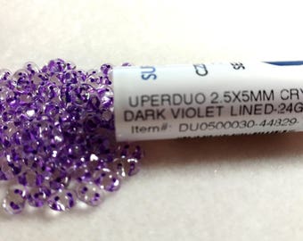 Superduo, Crystal Dark Violet Lined, 2.5X5MM, 24GM, DUO500030-44829