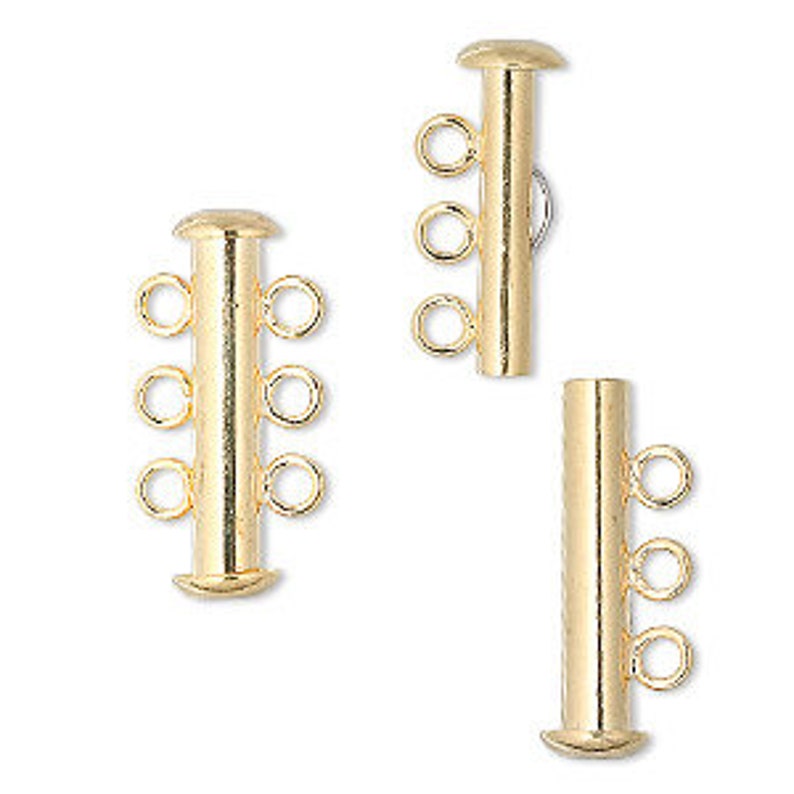 Clasp 3strand slide lock goldplated brass 21x6mm tube Etsy