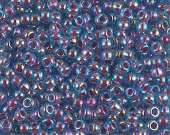 6/0 Hot Pink Lined Aqua AB, Miyuki 6/0 Seed Beads, 6-340