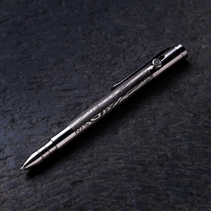 Handmade Damascus Steel Ballpoint Pen - Stainless Steel Tip Elegant Pen - Bolt Action - One of a Kind - Artisan Designed Pen
