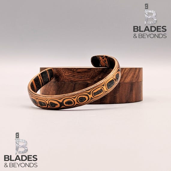 Black Carbon Copper Damascus Cuff Bracelet for Men Hand Forged Ember Core Pattern Viking Armlet Personalized Engraved Ad