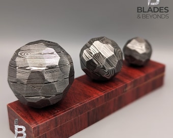 Hand-Forged Damascus Steel Hammered Finish Ball: Artisan Desk Decor, Paperweight
