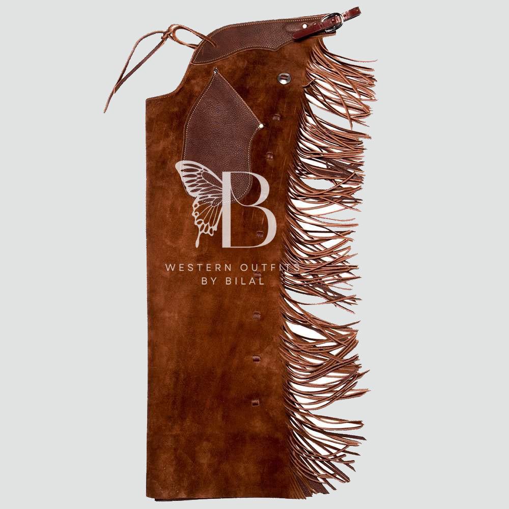 Chaps western en cuir fait main avec franges et tenues d