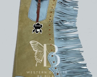 Handmade Suede Leather Chaps: Western american Rodeo style chap
