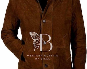 Men&#39;s Brown Suede Leather Long Trench Coat: Western Cowboy Jacket
