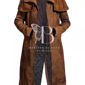 Herren Schwarz Rindsleder Leder Langer Mantel: Western Fallout Style brauner Ranger Duster Mantel Brown