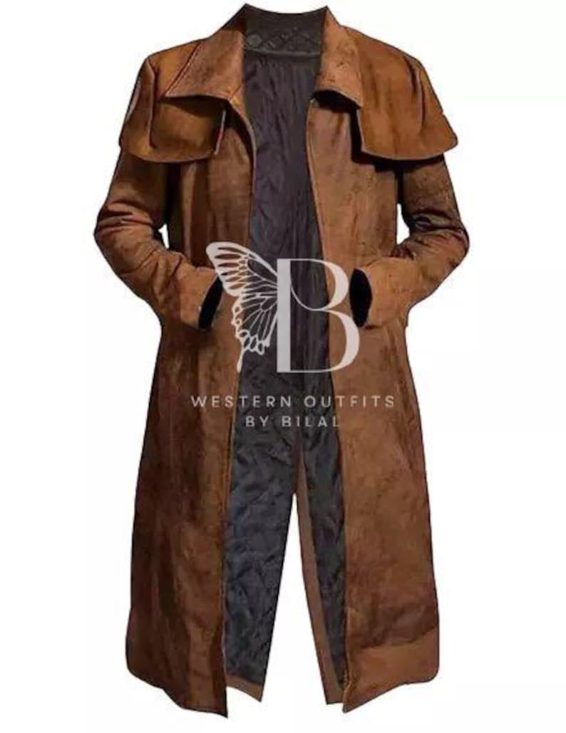 Herren Schwarz Rindsleder Leder Langer Mantel: Western Fallout Style brauner Ranger Duster Mantel Brown