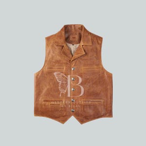Brązowa skórzana kamizelka kowbojska w stylu vintage – męska w stylu western