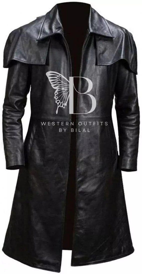 Men's Black Cowhide Leather Long Coat: Western Fallout Style brown Ranger duster coat