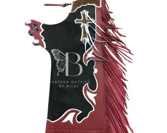Hand Tooled Leather Rodeo Chaps: Bull Riding, Western bronco Show chap