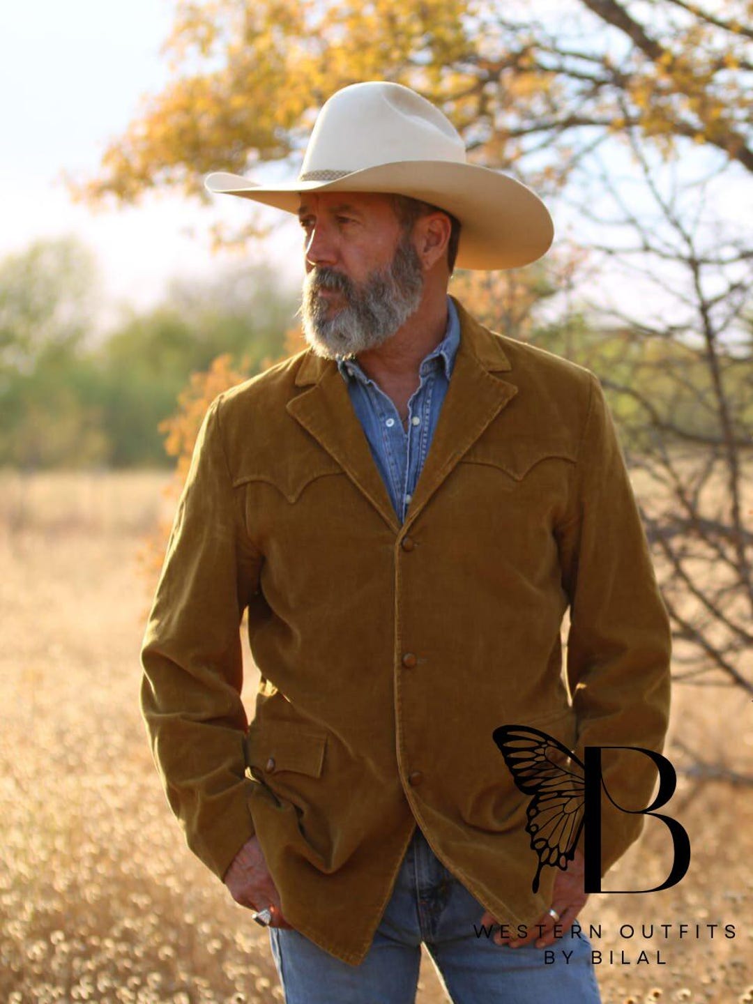 Mens Platini Western Leather Jacket - Vintage Cowboy Style in Color Bone main image 1
