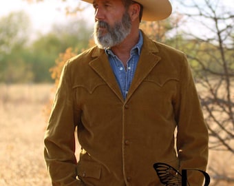 Mens Suede Leather Western Jacket - Vintage Cowboy Coat